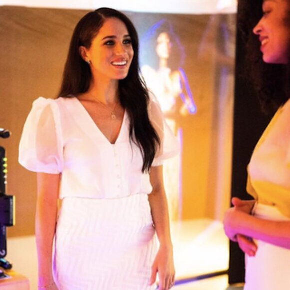 Topshop Ivory White Organza Button Up Bubble Sleeve Blouse, ASO Meghan Markle - Picture 1 of 7